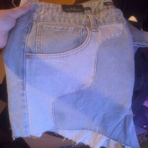 Universal Thread Light Blue Denim Mini Skirt with Curved Front Panel